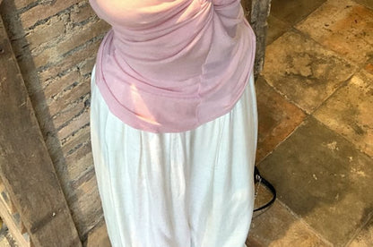 Twisted Knit Top with Halter Neck, V-Neck, Solid Color