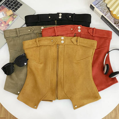 Zip-Up Tube Top with Solid Color, Fitted Silhouette