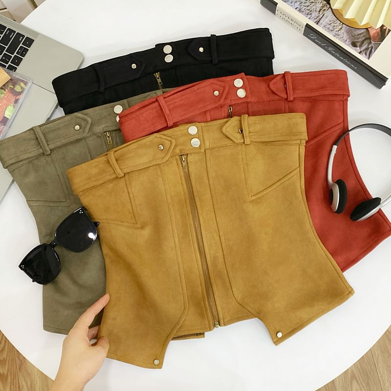 Zip-Up Tube Top with Solid Color, Fitted Silhouette
