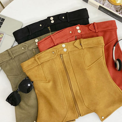 Zip-Up Tube Top with Solid Color, Fitted Silhouette