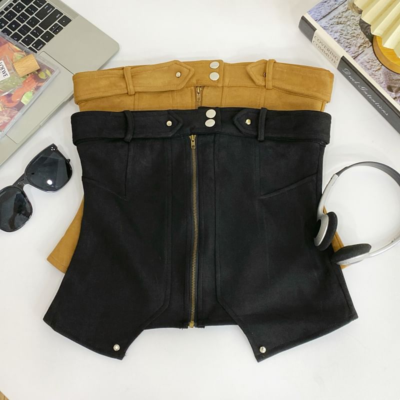 Zip-Up Tube Top with Solid Color, Fitted Silhouette
