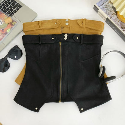 Zip-Up Tube Top with Solid Color, Fitted Silhouette