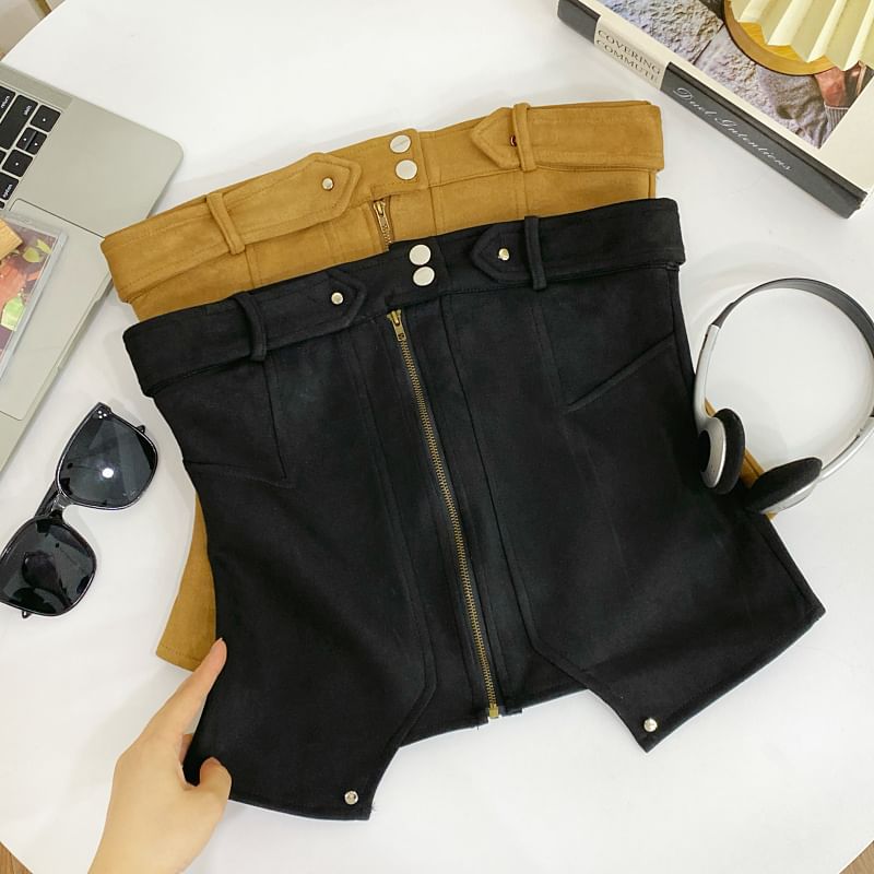 Zip-Up Tube Top with Solid Color, Fitted Silhouette