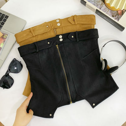 Zip-Up Tube Top with Solid Color, Fitted Silhouette