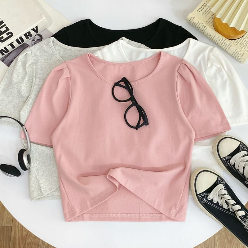 Solid Tee with Crew Neck, Short Sleeved, Relaxed Fit