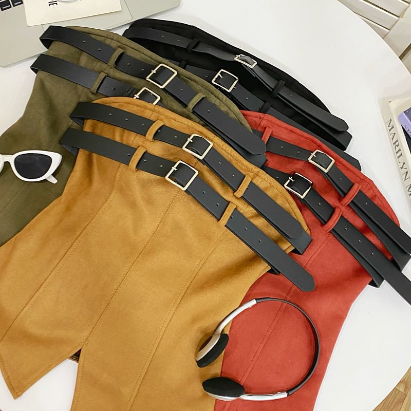 Double Buckled Tube Top with Slit, Solid Color, Fitted