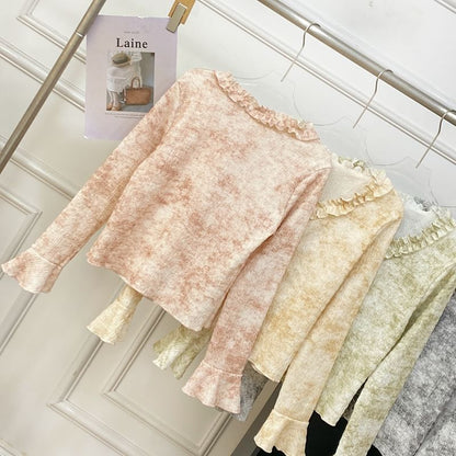 Ruffled Top with V-Neck, Tie-Dyed, Long Sleeved