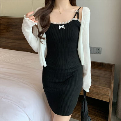 Lace Trim Spaghetti Strap Mini Dress and Cardigan