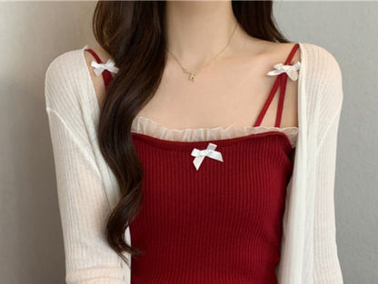 Lace Trim Spaghetti Strap Mini Dress and Cardigan