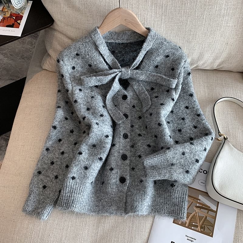 Tie Neck Dotted Cardigan