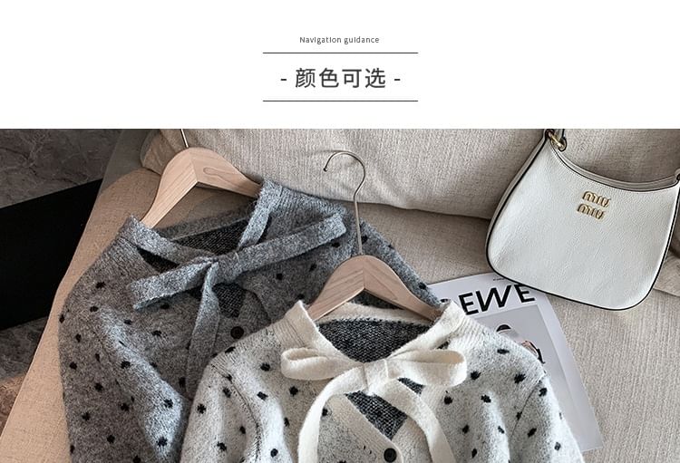 Tie Neck Dotted Cardigan