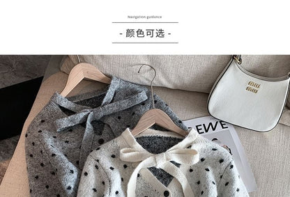 Tie Neck Dotted Cardigan