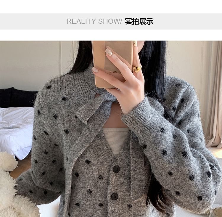 Tie Neck Dotted Cardigan