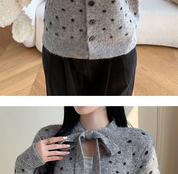 Tie Neck Dotted Cardigan