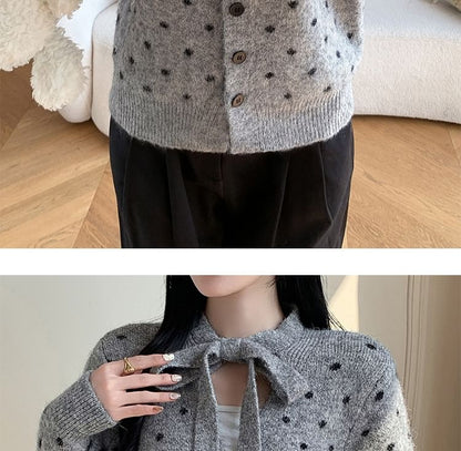 Tie Neck Dotted Cardigan