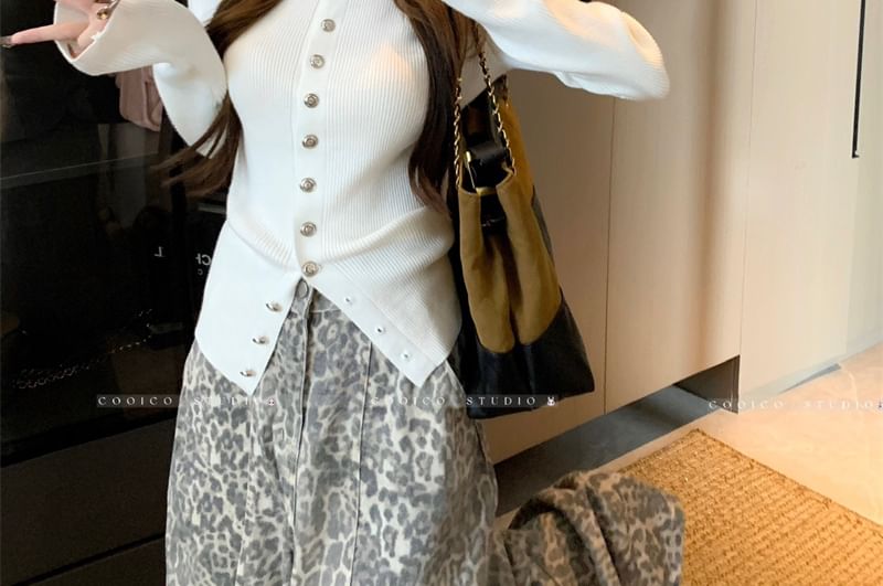 Crew Neck Button-Front Cardigan