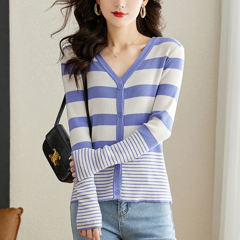Striped V-Neck Cardigan