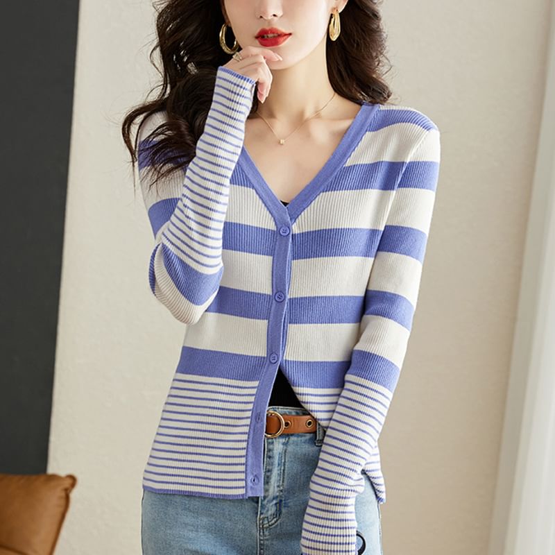 Striped V-Neck Cardigan