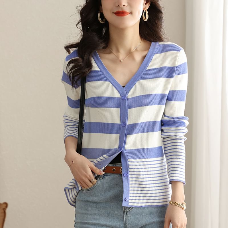 Striped V-Neck Cardigan