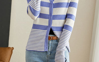 Striped V-Neck Cardigan