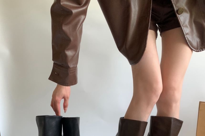 Faux Leather Plain Tall Boots