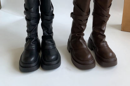 Faux Leather Plain Tall Boots