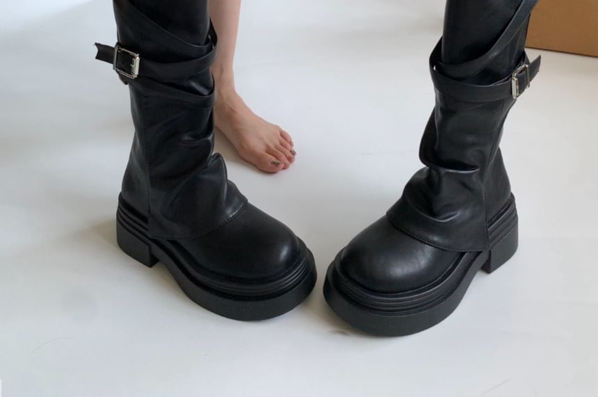 Faux Leather Plain Tall Boots