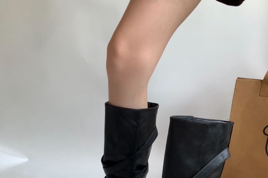 Faux Leather Plain Tall Boots