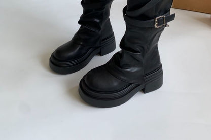 Faux Leather Plain Tall Boots