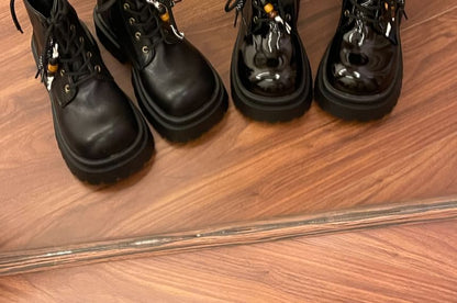 Faux Leather Platform Lace-Up Short Boots
