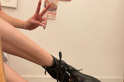 Faux Leather Platform Lace-Up Short Boots