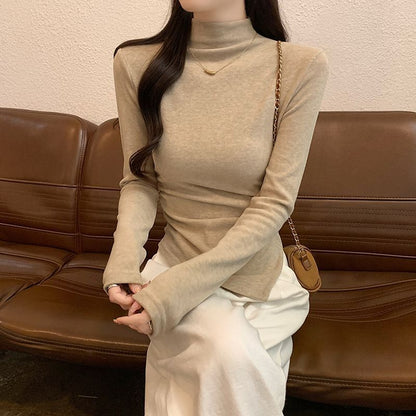 Asymmetric Slim-Fit Mock-Neck Long-Sleeved Tee
