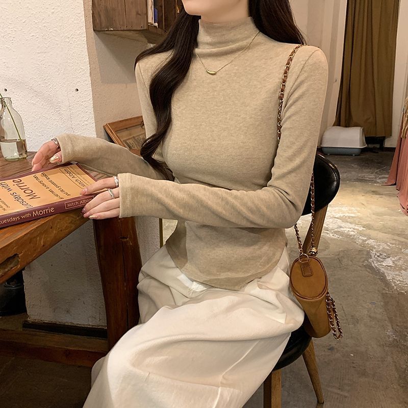 Asymmetric Slim-Fit Mock-Neck Long-Sleeved Tee