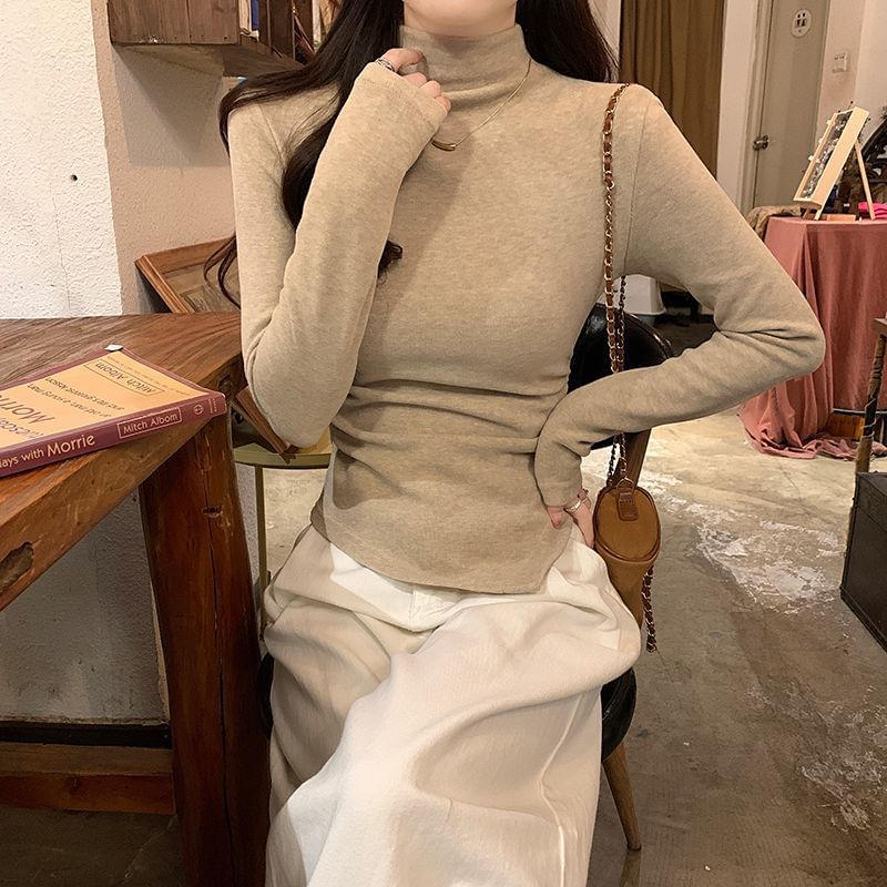 Asymmetric Slim-Fit Mock-Neck Long-Sleeved Tee