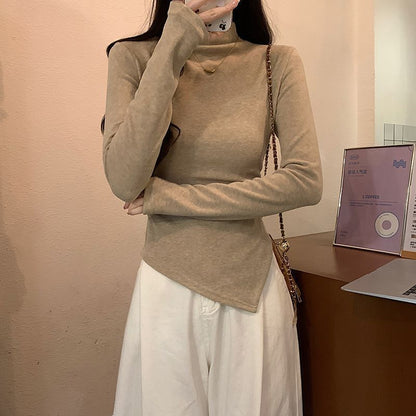 Asymmetric Slim-Fit Mock-Neck Long-Sleeved Tee