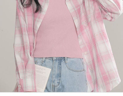 Plaid Long-Sleeved Button Shirt