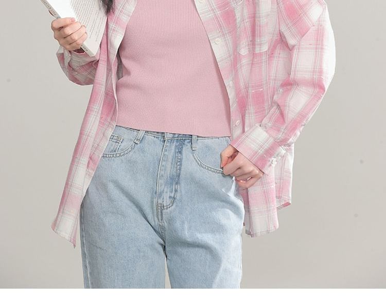 Plaid Long-Sleeved Button Shirt