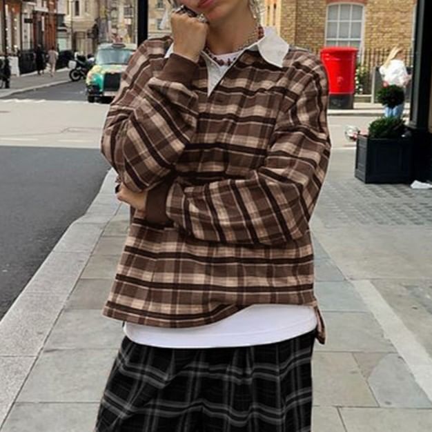Plaid Polo Pullover Sweater
