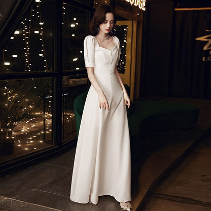 Short-Sleeve / Sleeveless Plain Maxi A-Line Wedding Dress