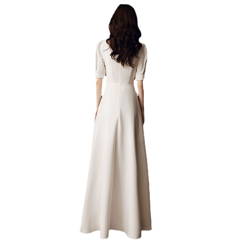 Short-Sleeve / Sleeveless Plain Maxi A-Line Wedding Dress