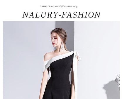 Off Shoulder Two Tone A-Line Evening Gown
