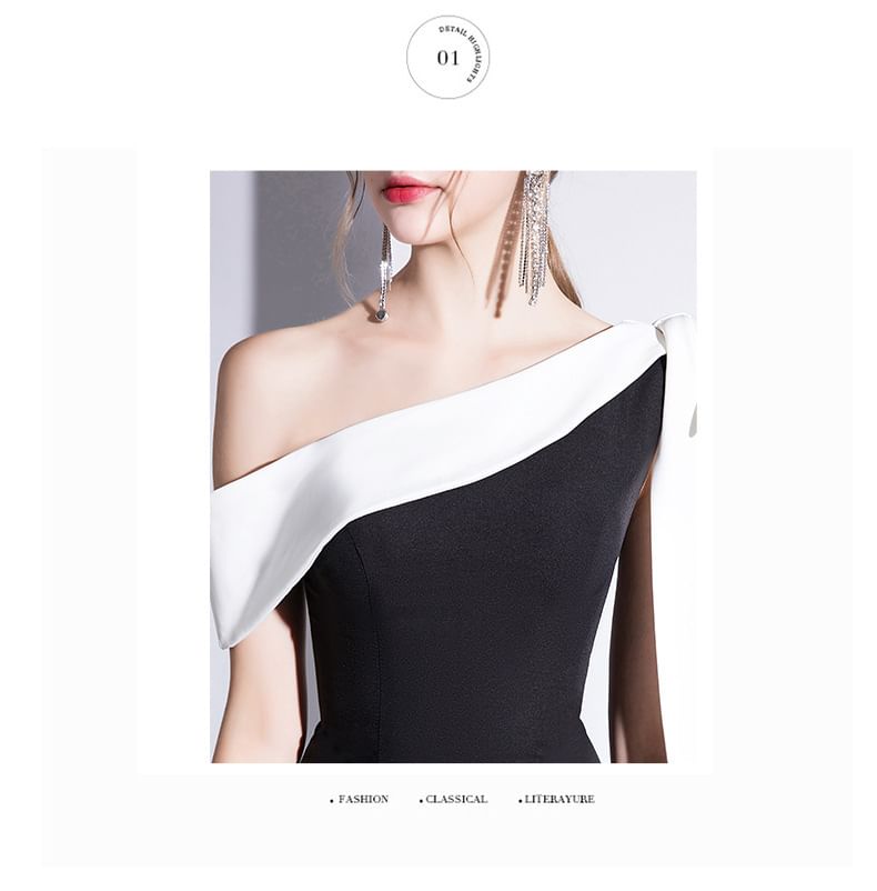 Off Shoulder Two Tone A-Line Evening Gown