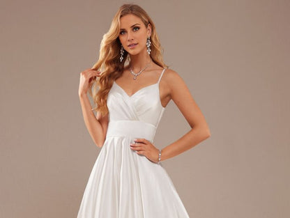 Spaghetti Strap V-Neck Plain Evening Gown