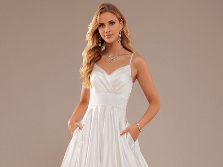 Spaghetti Strap V-Neck Plain Evening Gown