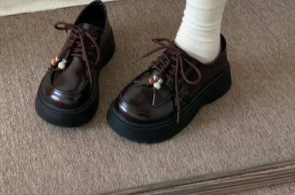 Faux Leather Platform Lace-Up Shoes