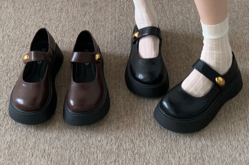 Faux Leather Platform Mary Jane Shoes