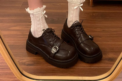 Faux Leather Hidden Wedge Lace-Up Shoes