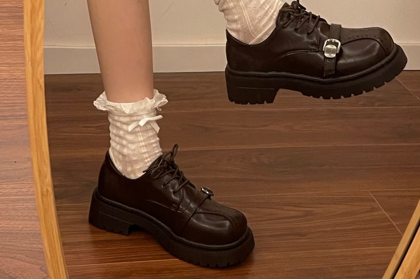 Faux Leather Hidden Wedge Lace-Up Shoes