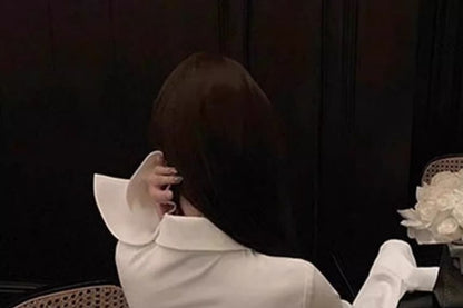 Plain Button-Up Collared Slim-Fit Long-Sleeved Blouse