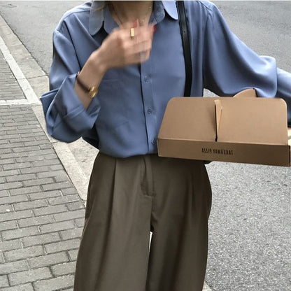 Plain Collared Long-Sleeved Shirt